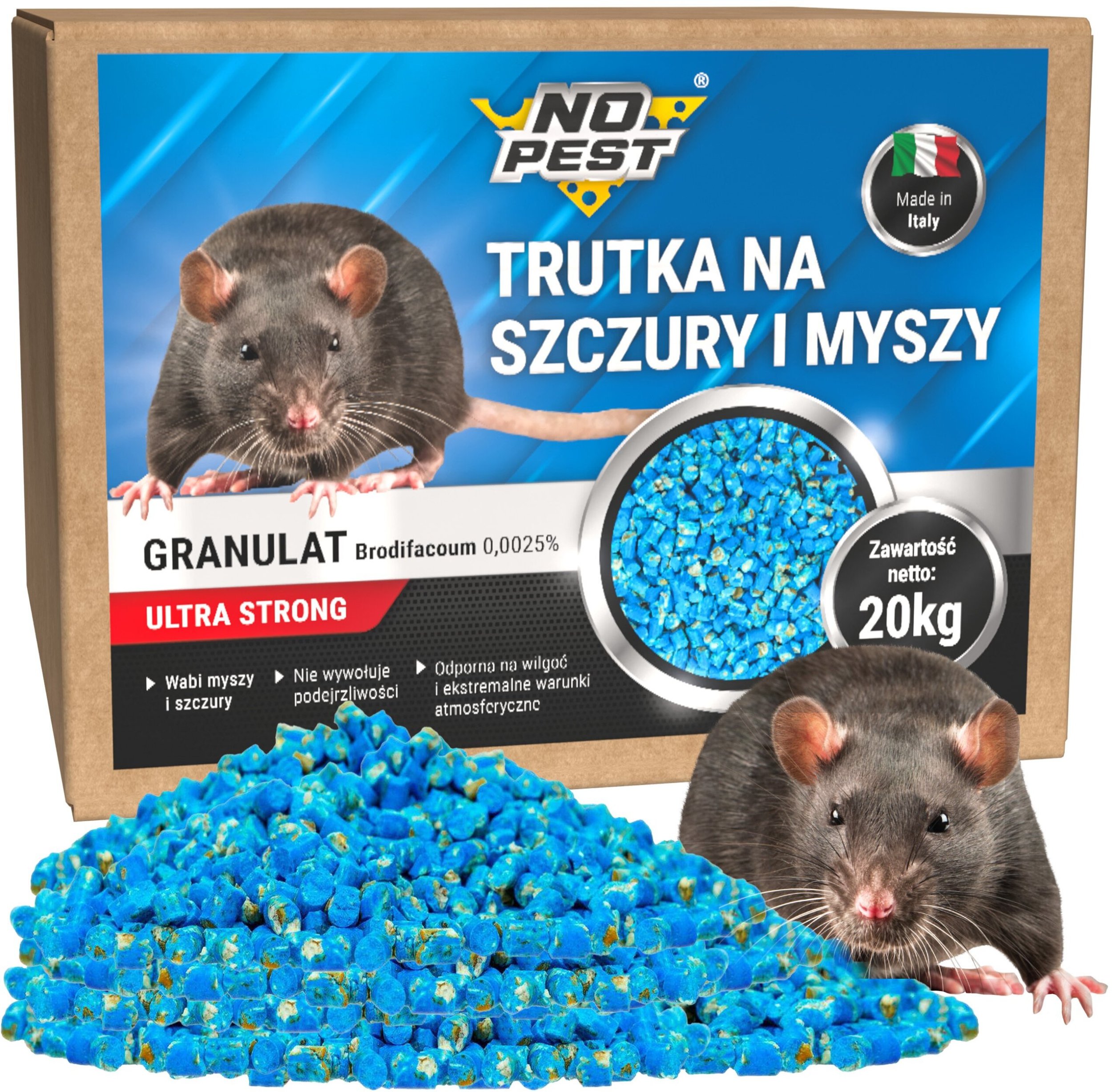 Trutka na Szczury i Myszy Środek Granulat Ziarno Trucizna na Myszy Szczury Gryzonie Karton 20kg