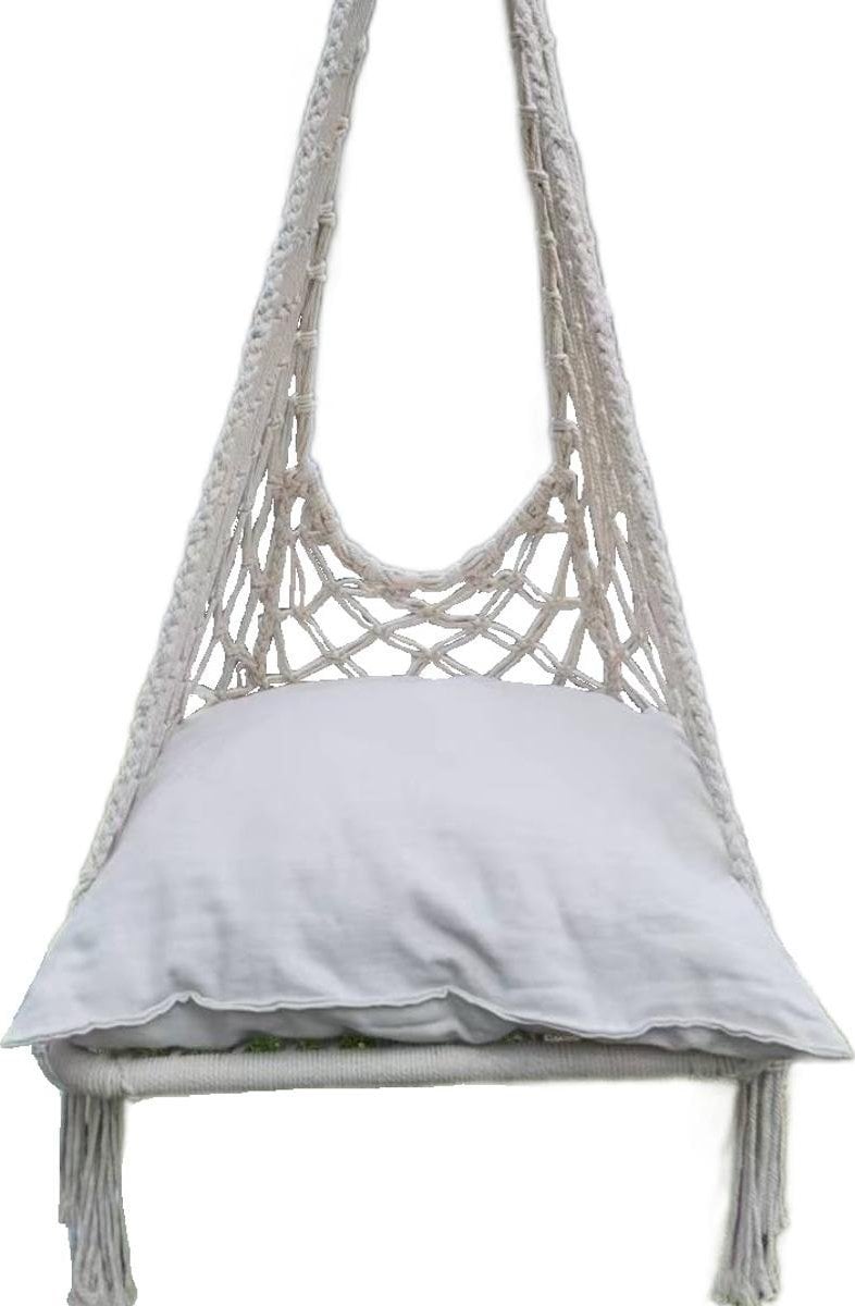 HAMAK AŻUROWY FOTEL WISZĄCY 60x60x120CM Z PODUSZKĄ ECRU