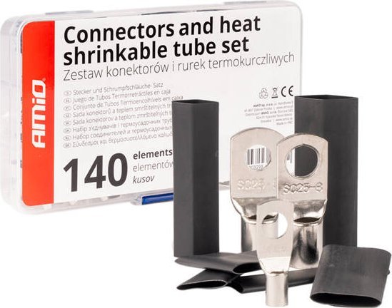 Zestaw konektory oczkowe koszulki termokurczliwe 140 szt. AMIO-04122