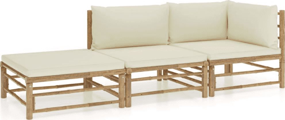 vidaXL 3-cz. zestaw do ogrodu śmietankowe poduszki bambus VidaXL