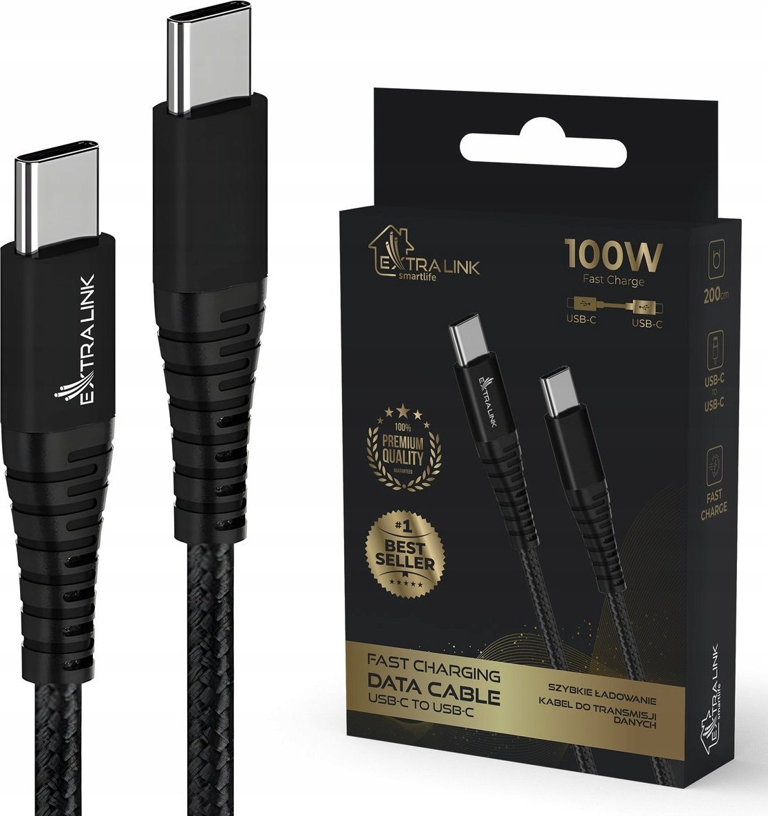 Kabel USB ExtraLink USB-C - USB-C 2 m Czarny (CABESL02)