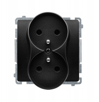 Simon Basic Gniazdo wtyczkowe podwójne z uziemieniem (moduł), z przesł. torów prądowych, zaciski śrubowe czarny BMGZ2MZ.01/49