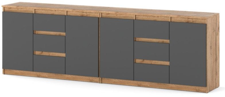 Komoda Drewniana Szafka 6 Szuflad Nowoczesna Salon Loft Dąb Wotan Szary Mat