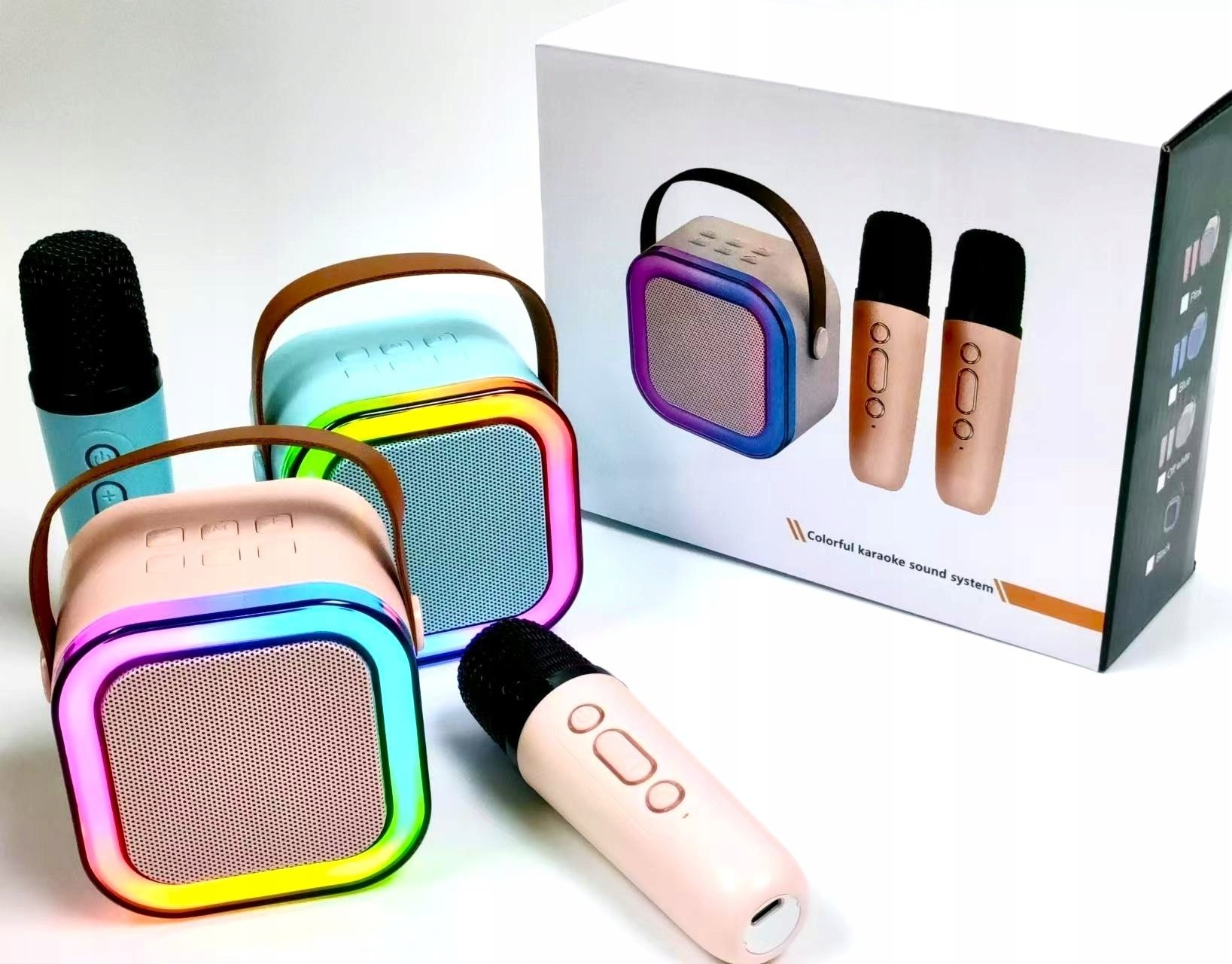 Bounn Głośnik karaoke z dwoma mikrofonami niebieski