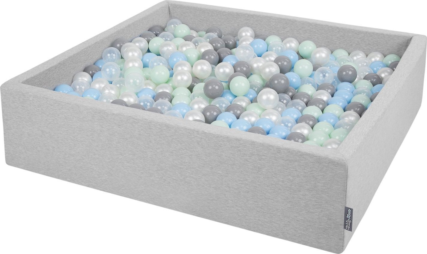 KiddyMoon KiddyMoon Suchy basen kwadratowy z piłeczkami 7cm 120x30 jasnoszary: perła-szary-transparent-babyblue-mięta 120x30/200piłek Zabawka basen pi