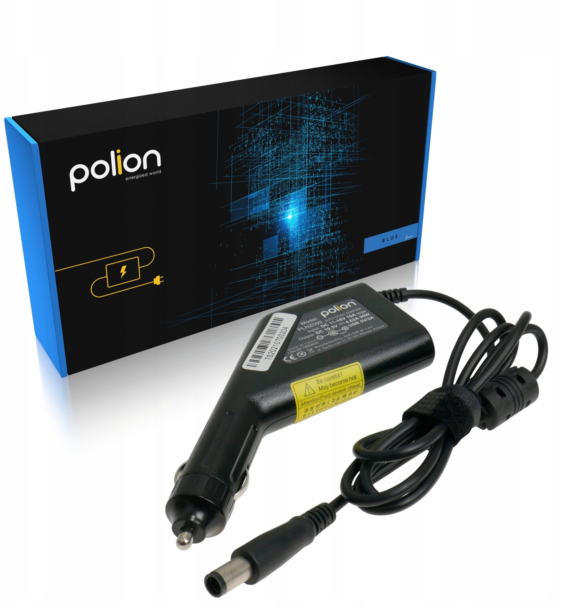 Zasilacz samochodowy do laptopa DELL 90W 19,5V 4,62A wtyk 7,4x5,0mm pin+USB