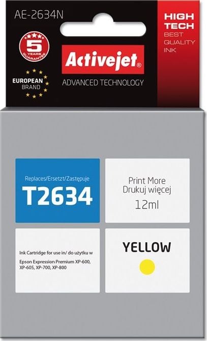 Tusz Activejet Tusz AE-2634N (zamiennik Epson 26 T2634; 12 ml; żółty)