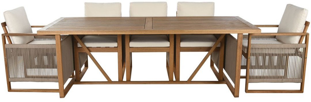 Zestaw Stołowy z Krzesłami Home ESPRIT Brązowy Sznurek Drewno eukaliptusowe 230 x 100 x 75 cm