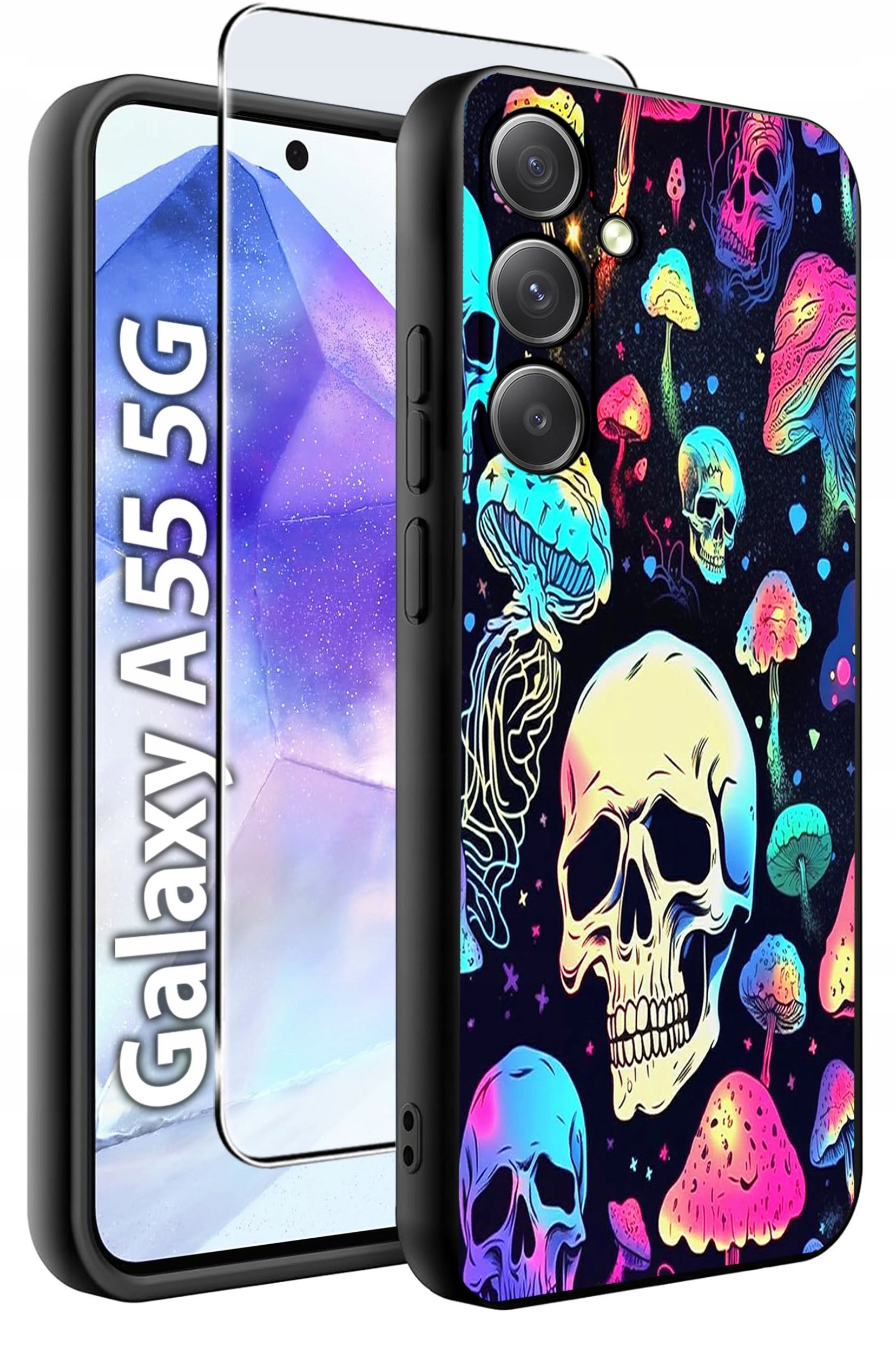 ETUI do Samsung A55 5G WZORY | SILIKONOWE MATT CASE + SZKŁO HARTOWANE 9H