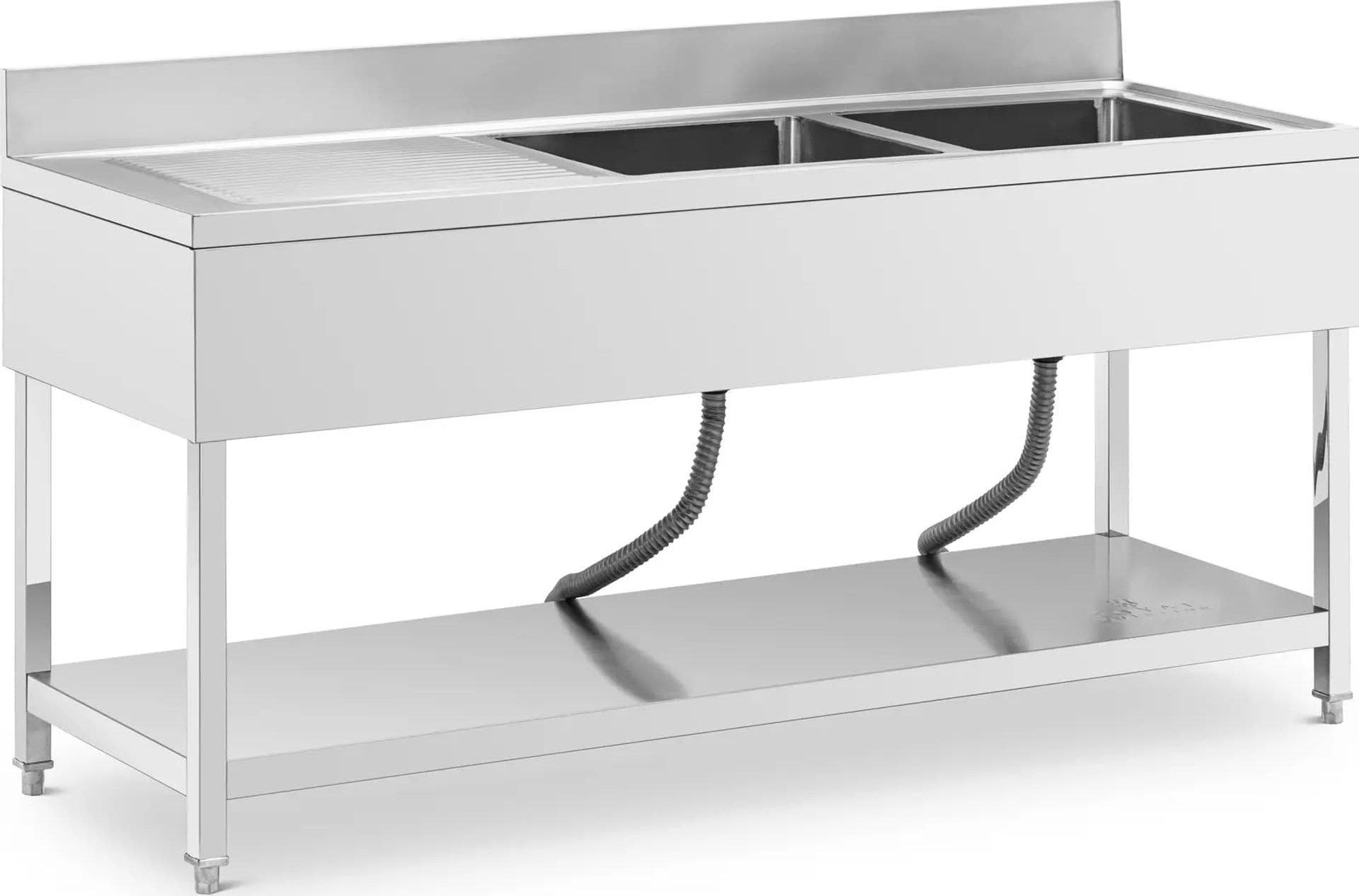 Zlew basen dwukomorowy z ociekaczem półką i rantem 180 x 60 x 97 cm