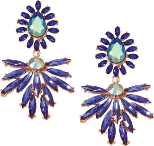 KOKONET Niebieskie kolczyki na WESELE do sukienki listki wiszące okazałe szerokie