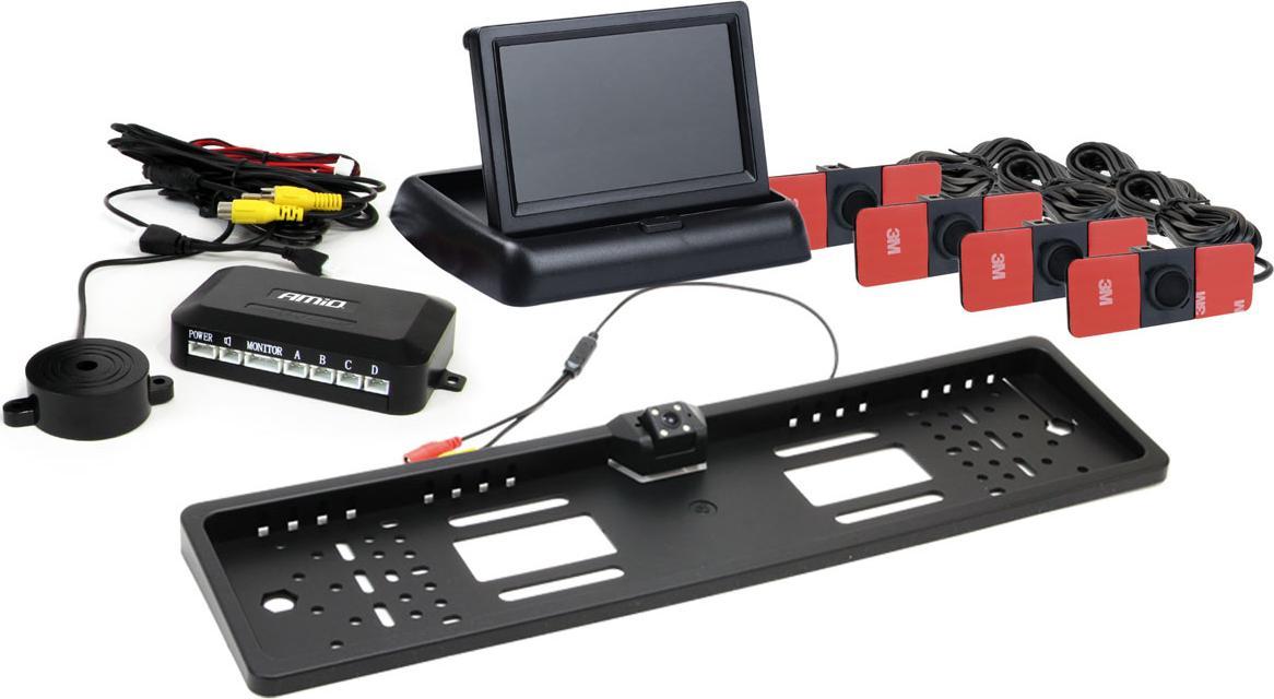 AMiO Zestaw czujników parkowania tft02 4,3" z kamerą hd-402-led 4 sensory czarne wewnętrzne