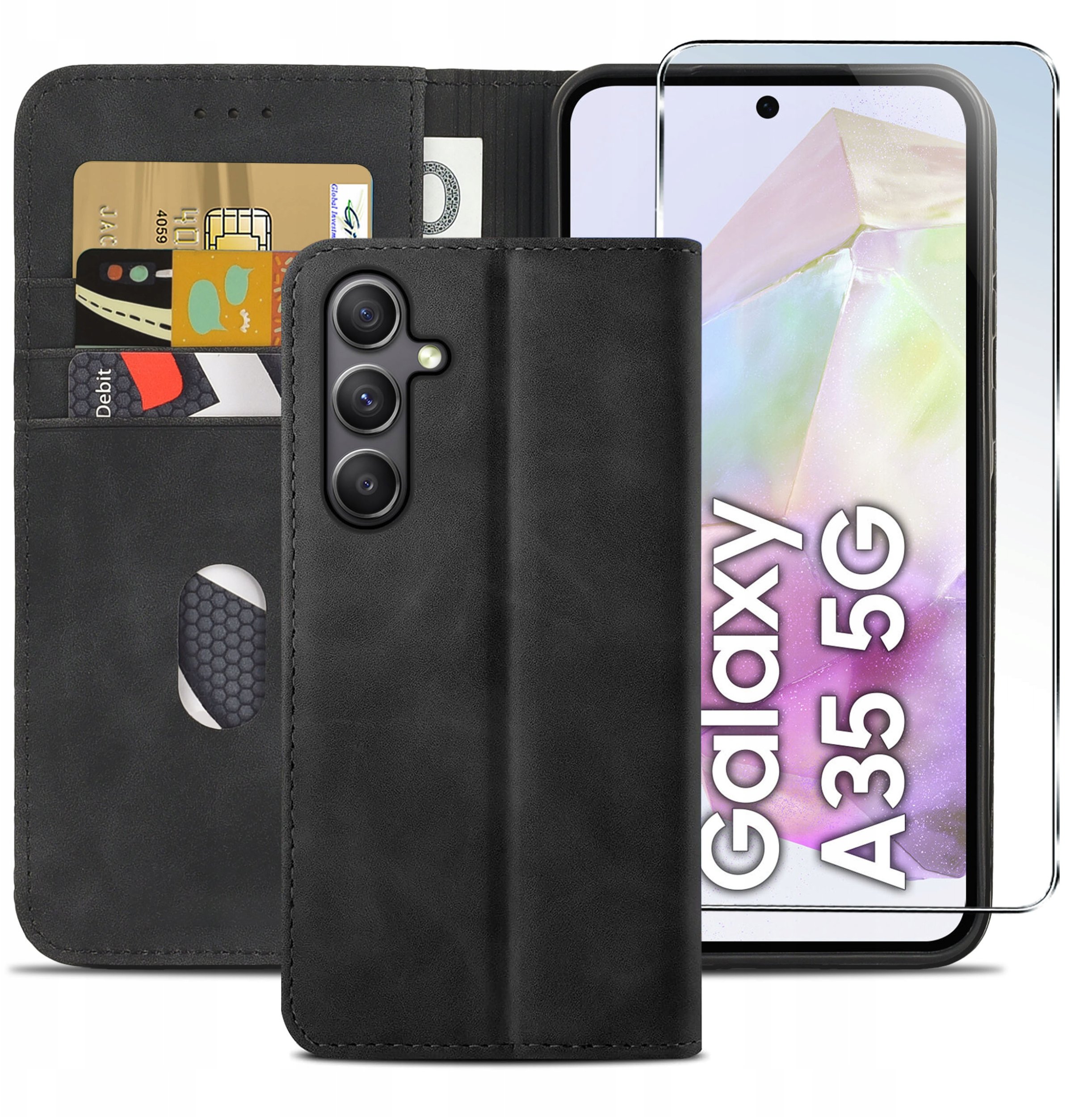 ETUI do Samsung A35 5G | SKÓRZANE PORTFEL BOOK CASE + Szkło 9H