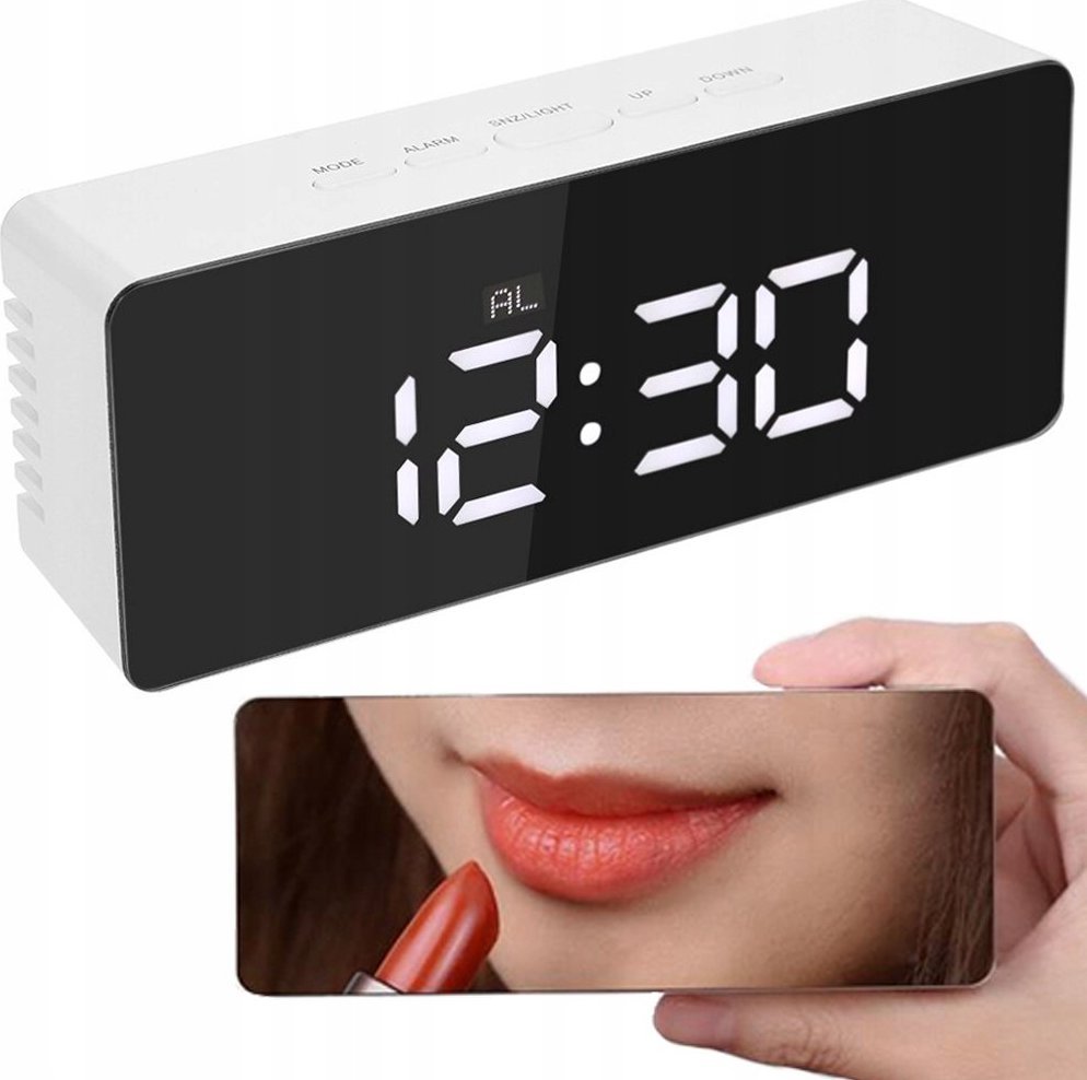 Verk ZEGAR BUDZIK TERMOMETR LUSTRO LED ALARM DATA 4w1