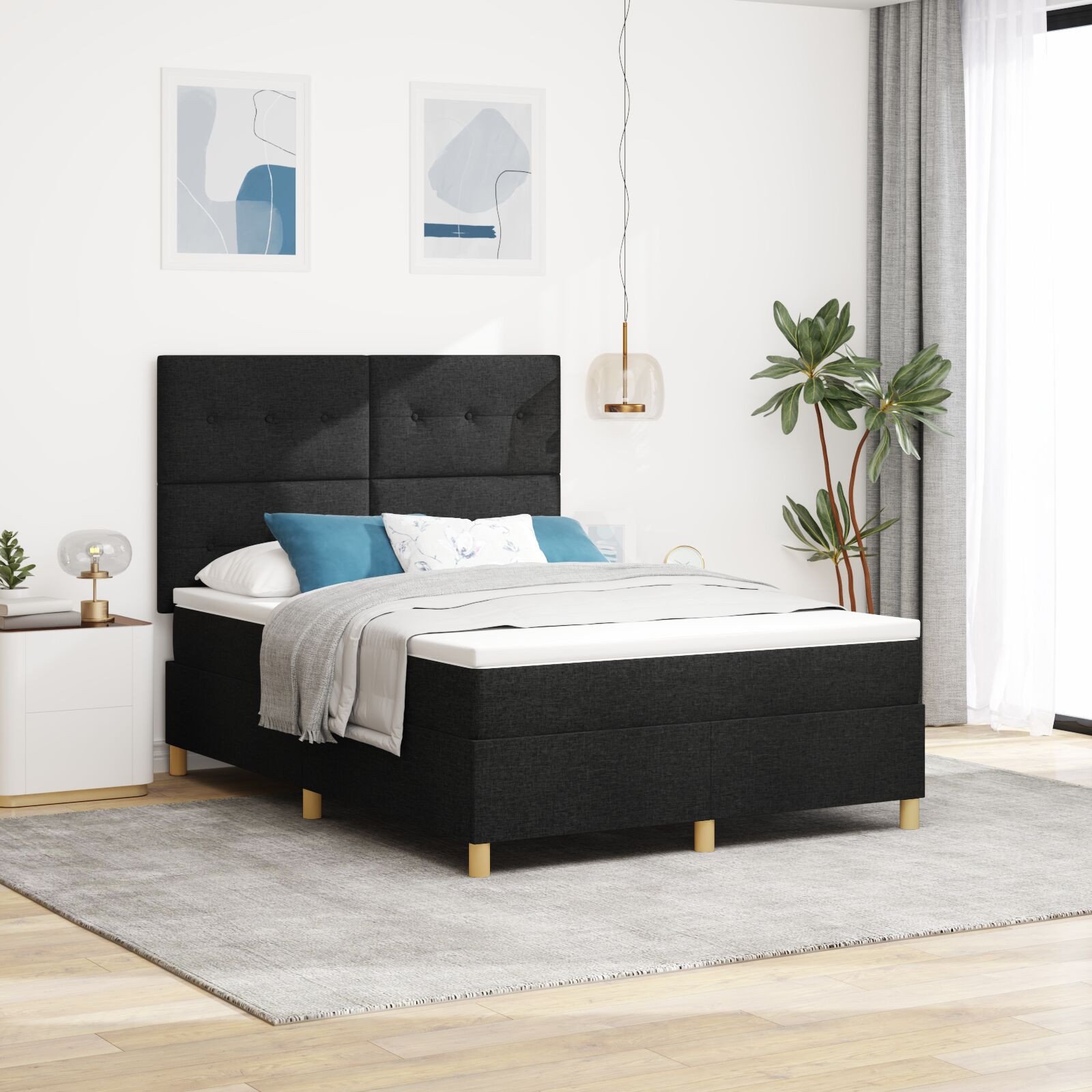 vidaXL Łóżko Box Spring z Materacem Czarne 140x200 cm Tkanina