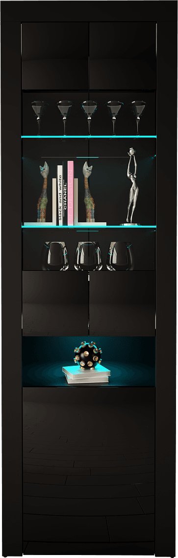 MEGSTYL WITRYNA 190CM Z SZKLANYMI DRZWICZKAMI - GRAND 1 Czarny mat - Czarny połysk