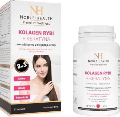 Noble Health Noble Health, Kolagen rybi + Keratyna, 60 kapsułek - Długi termin ważności!