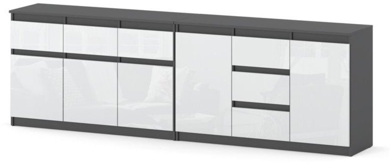 Komoda 6 Szuflad 240cm Nowoczesna Szafka Do Sypialni Szara Biały Połysk