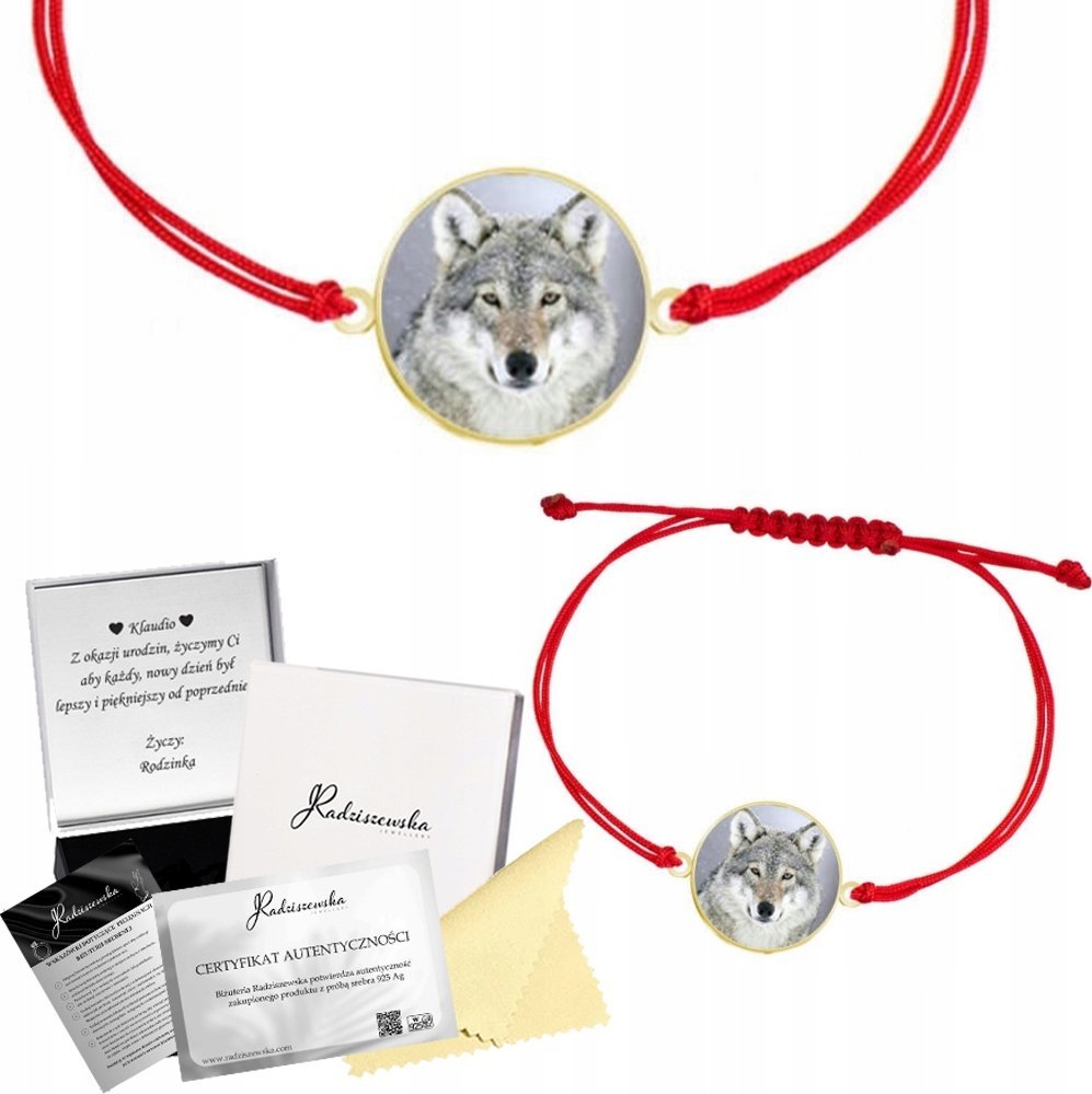 Radziszewska Jewellery Bransoletka Złota Wilk Foto Biżuteria Prezent Sznurek 925 GRAWER GRATIS
