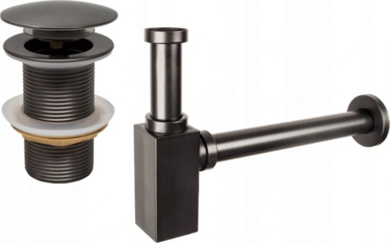 Syfon Mexen Mexen półsyfon umywalkowy kwadratowy z korkiem klik-klak, bez przelewu, grafit - 7991060-66