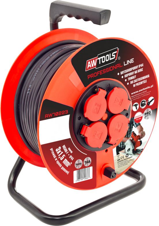 AWTools Przedłużacz bębnowy Professional 3 x 1,5mm 16A IP44 25m (AW70220)