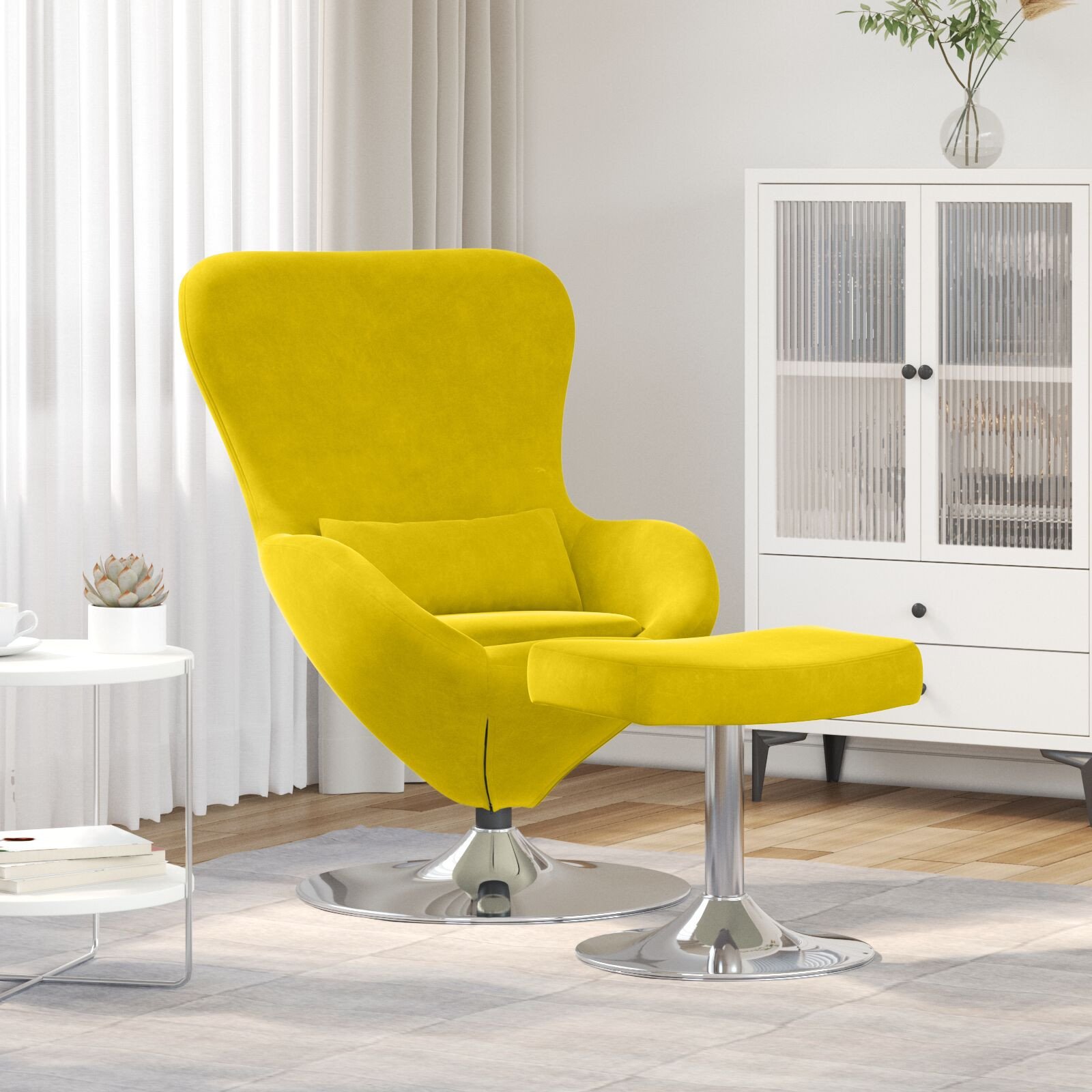 Fotel jajko vidaXL z podnóżkiem żółty aksamit