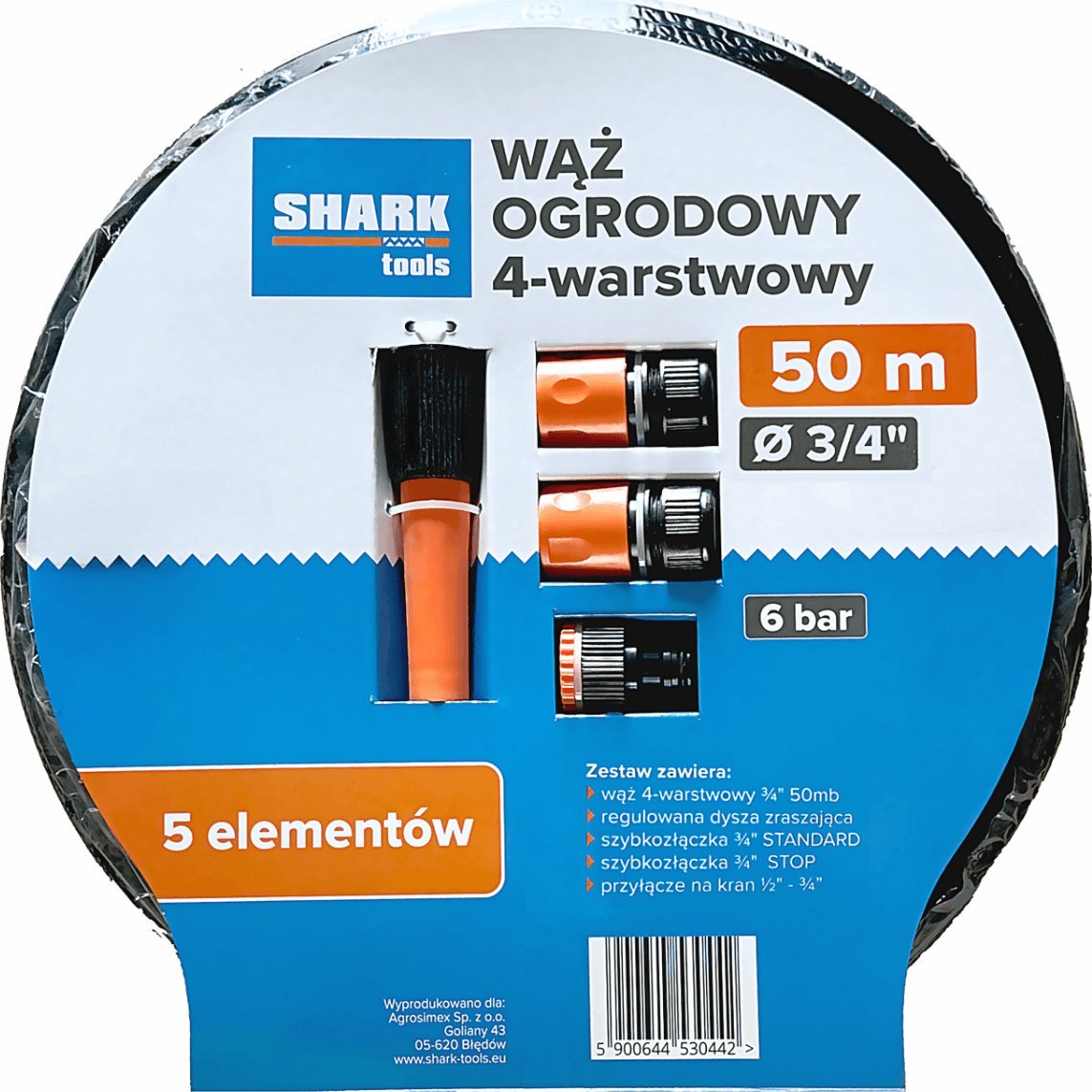 Zestaw wąż ogrodowy 4-warstwowy 3/4'' 50m z akcesoriami Shark Tools
