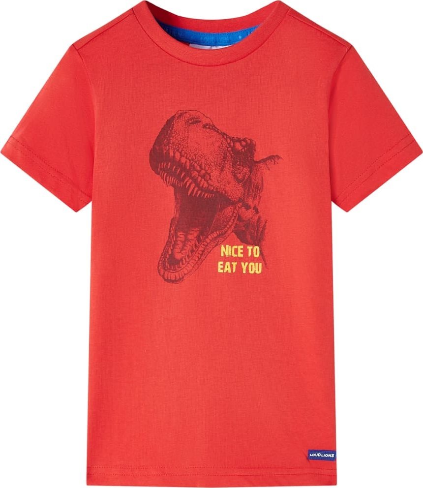 vidaXL Koszulka dziecięca z krótkimi rękawami i dinozaurem, czerwona, 128