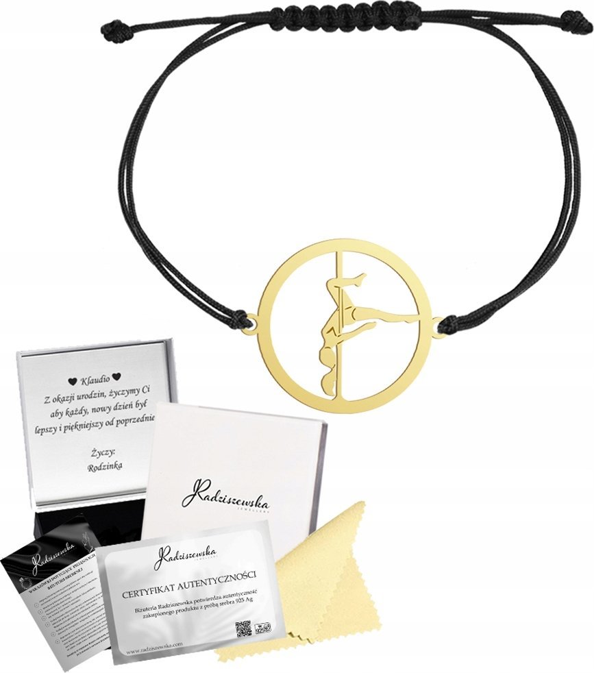 Radziszewska Jewellery Bransoletka Złota Pole Dance SREBRO 925 Sznurek Prezent GRAWER GRATIS