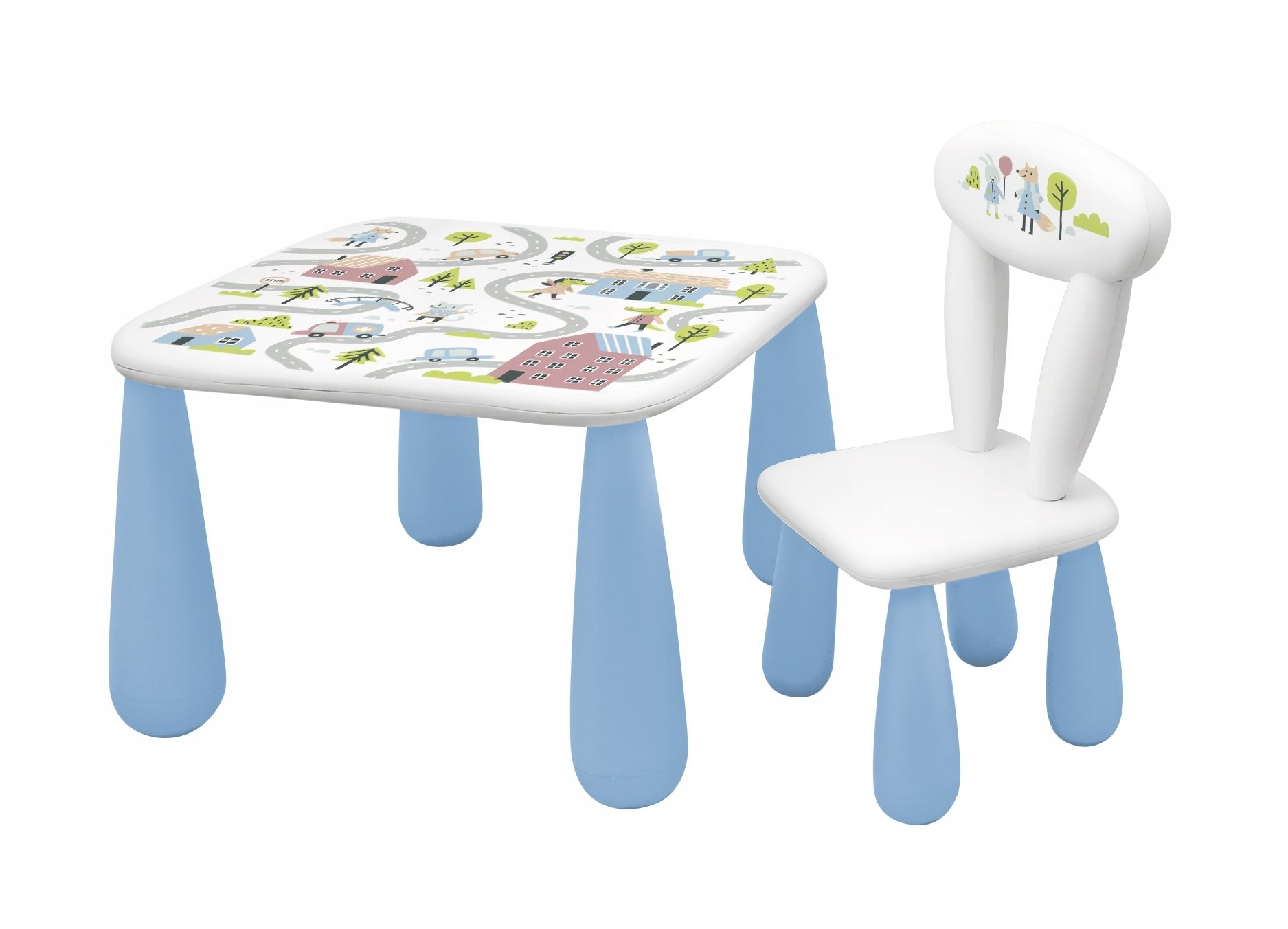 MALTEX SET LUNA TOWN Stolik dla dzieci + krzesełko biały/niebieski