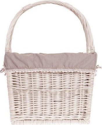 WickerPL Wiklinowy Prostokątny Kosz z Pałąkiem Wybielany Beżowe Obszycie 40x30 H30/50 cm