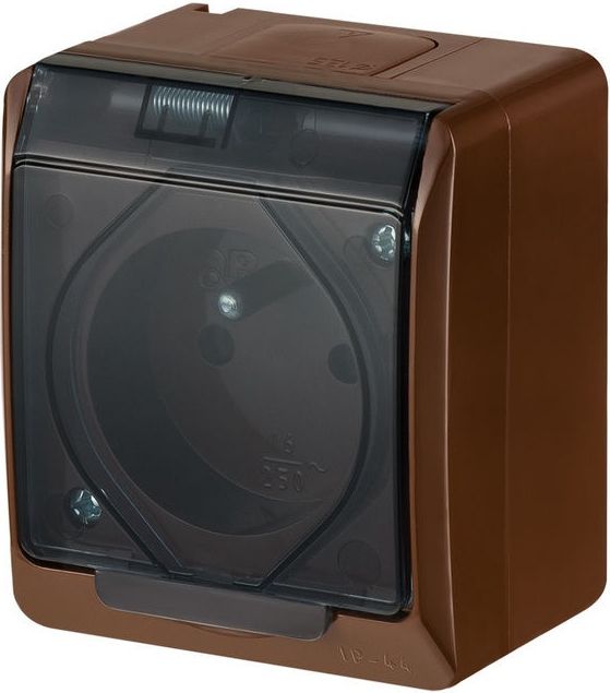 Elektro-Plast HERMES Gniazdo pojedyncze z/u brązowe z klapką transparentną 2P+Z IP44 (0321-05)