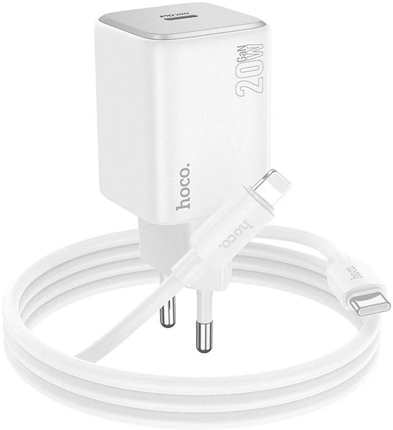 Ładowarka Hoco N40 20W USB-C + Kabel USB-C Lightning PD QC Biała