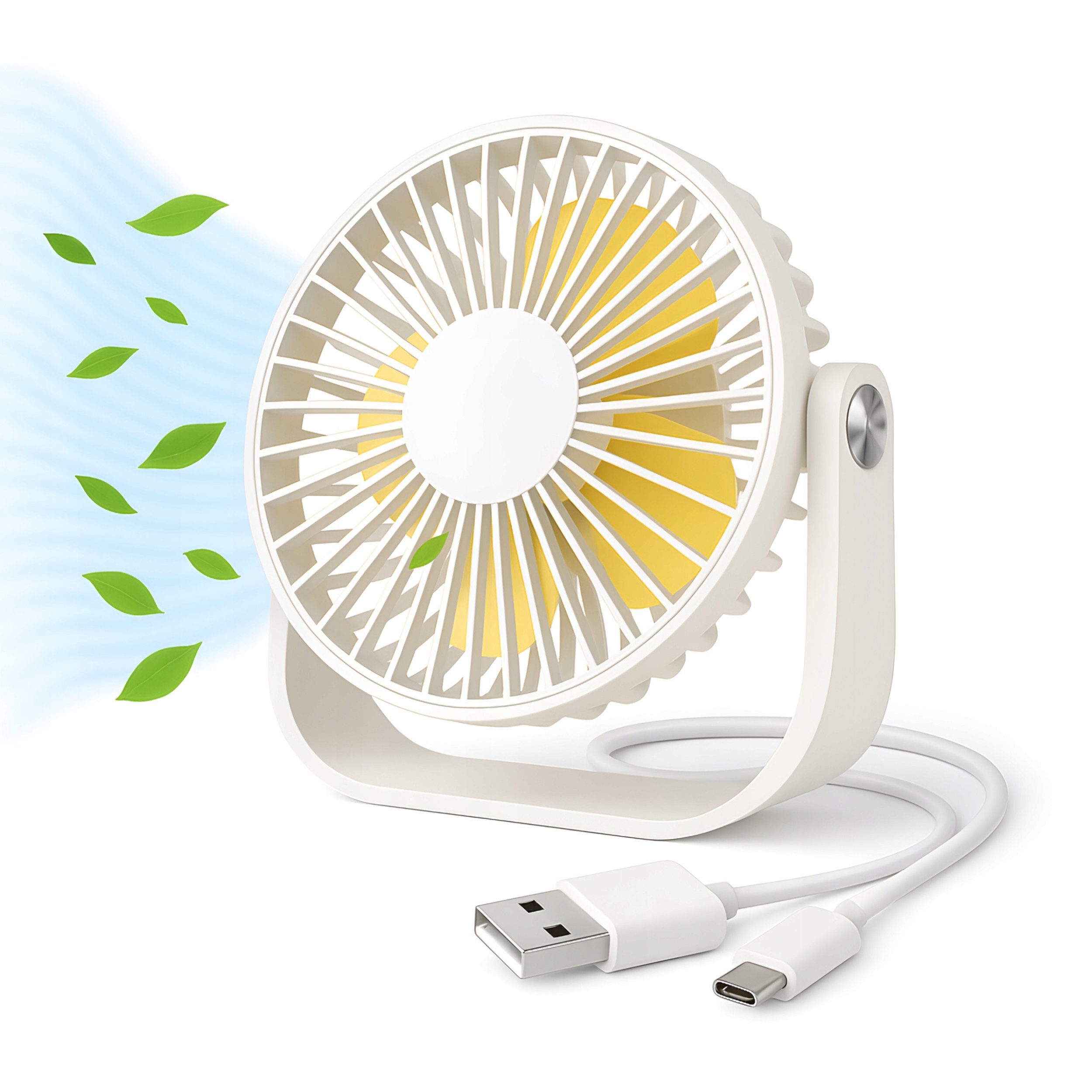 Wentylator Biurkowy Wiatrak USB Mały Na Biurko Ścienny Cichy Mini Biały 2w1