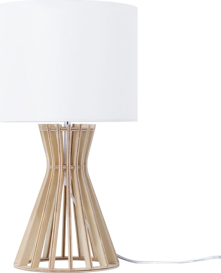 Lampa stołowa Beliani Lampka nocna drewniana biała CARRION