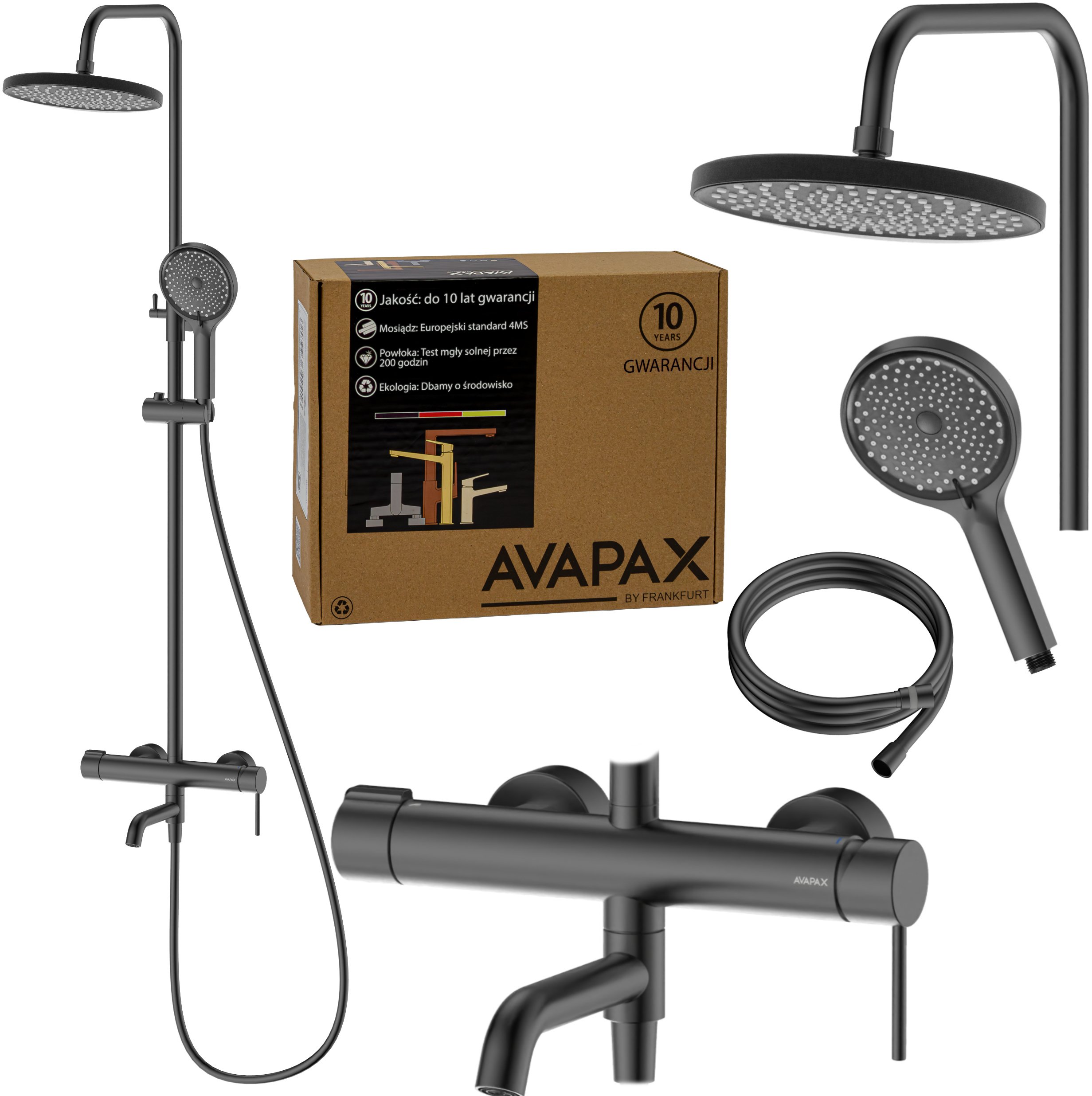 Deszczownica z baterią prysznicowo wannową trzyfunkcyjną Ruchoma wylewka baterii. Kolor: gun metal, gun grey, tytan, grafit , szary