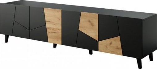 Cama Meble Szafka RTV ETNA 200x42x52 czarny mat + dąb craft