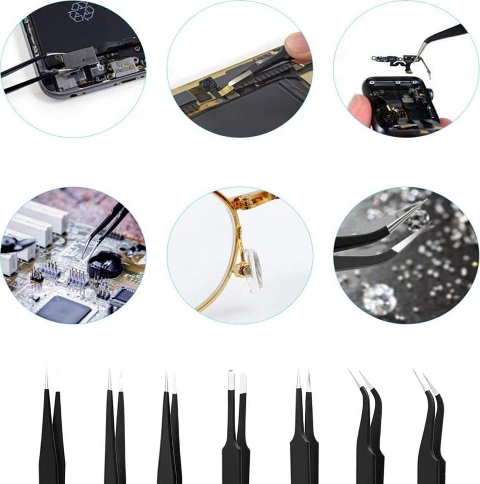 ER4 ZESTAW METALOWYCH PĘSET ESD 6SZT PINCETA PĘSETY