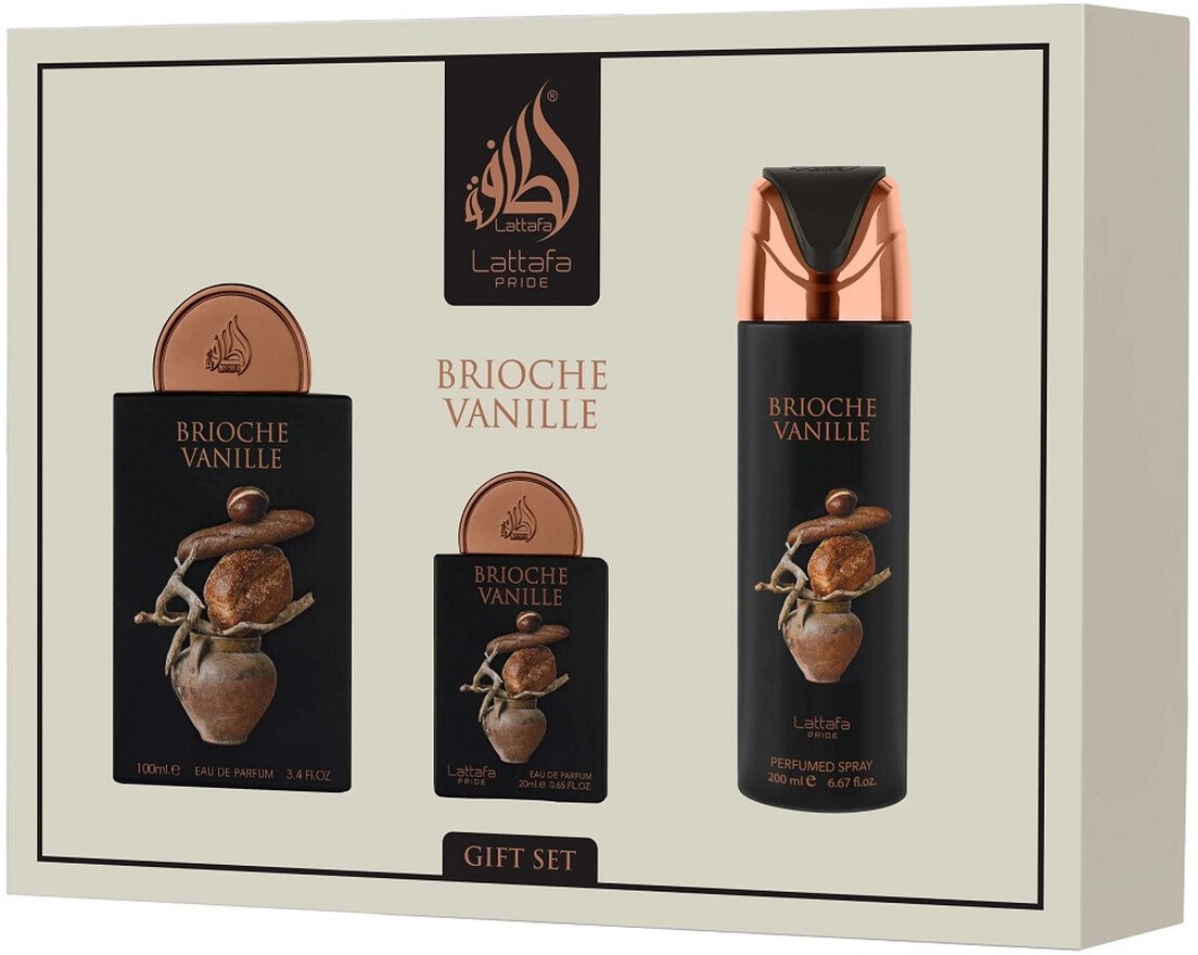 Lattafa Brioche Vanille Zestaw woda perfumowana spray 100ml + woda perfumowana spray 20ml + dezodorant spray 200ml