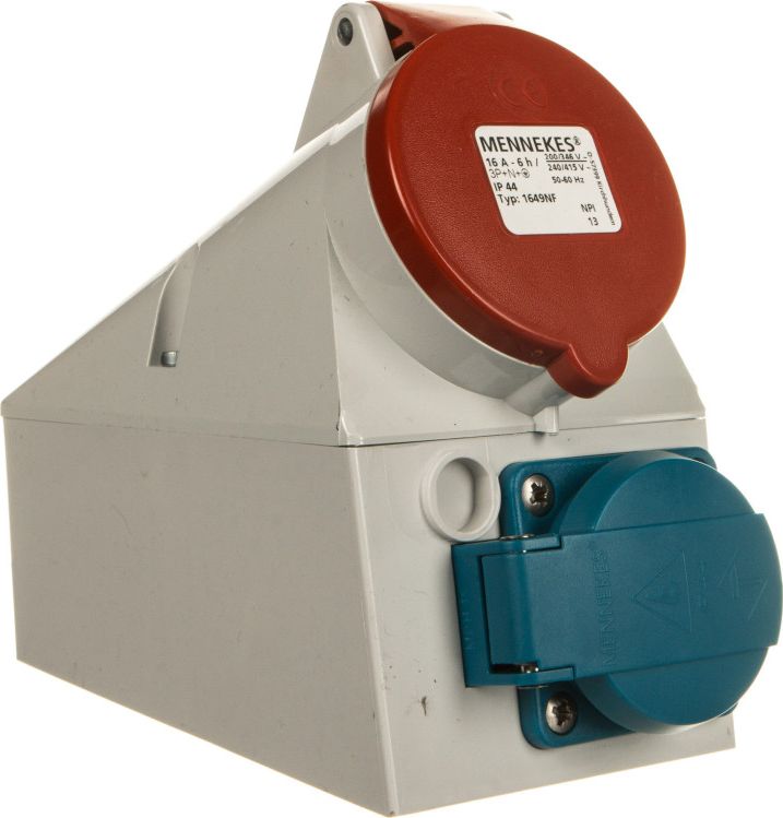 Mennekes Podwójne gniazdo naścienne 16A 2p+E (z bolcem) 230V IP44 +16A 5p 6h 400V zaciski bezśrubowe MEN1649NF