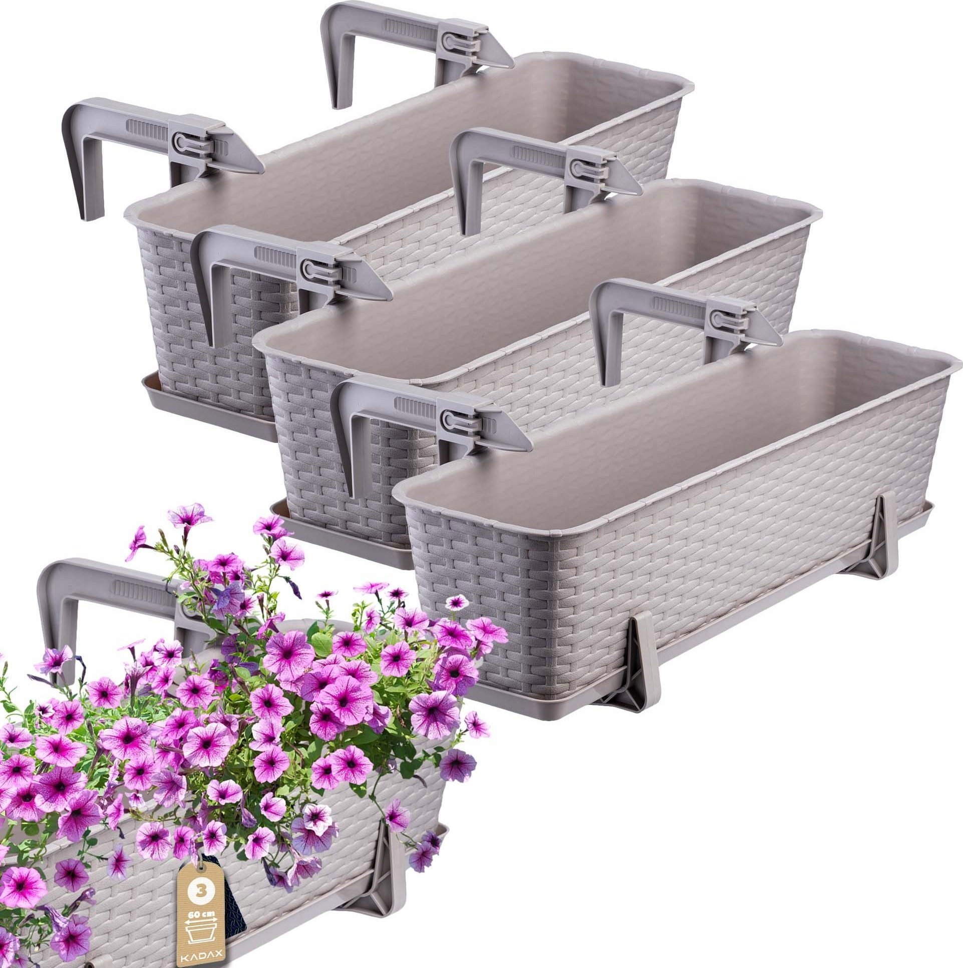 Kadax KADAX 3x Skrzynka Balkonowa Doniczka 60cm Uchwyty