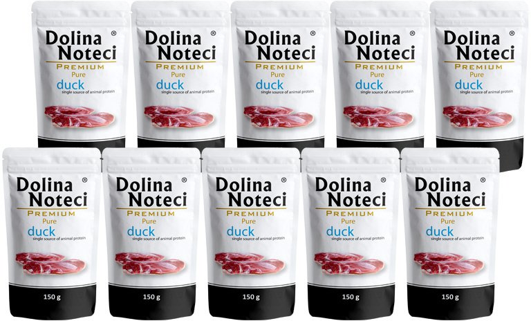 Mokra karma dla psa alergika Dolina Noteci Premium Pure bogata w kaczkę zestaw 10 x 150 g