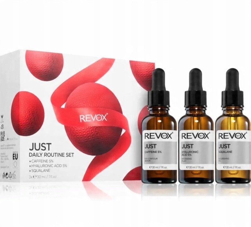 Daily Routine Set Revox B77: Just, Caffeine 5%, Anti-Dark Circles, Day, Eye Serum, 30 ml + Just, Hyaluronic Acid 5%, Hydrating, Fluid, For Face, 30 ml
