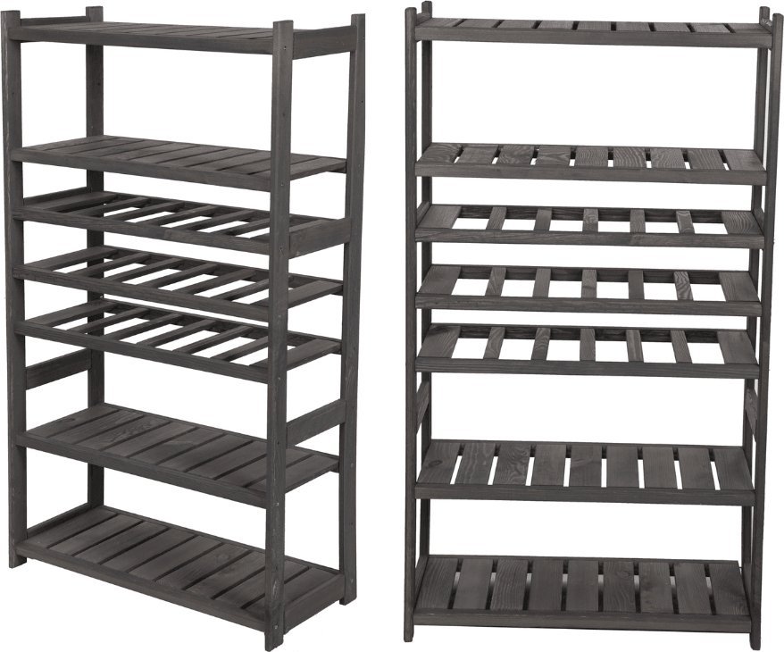 Wamar-Sosenka Regał drewniany do spiżarni LSR P4W3S0 Szary Półki proste 4 szt, Półki na wino 3 szt, Drewno sosnowe