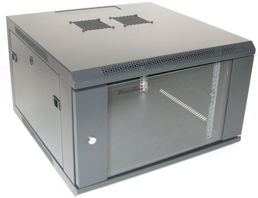 Szafa XtendLan 19" szafa rackowa 6U 600x600, nosność 60 kg, szklane drzwi, spawany, czarny