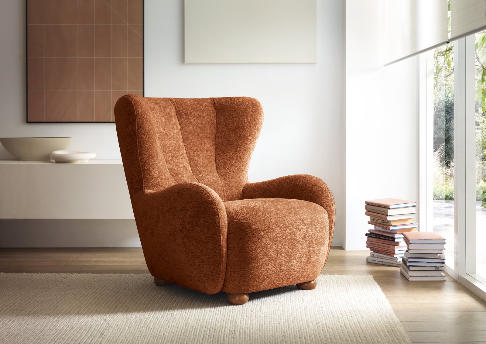 Fotel tapicerowany uszak FILO Dress Me 12 Rudy Terracotta nóżki do wyboru