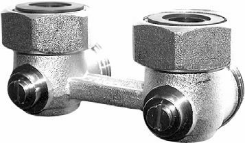 Meibes Dwururowy blok kurków Seria Exclusive odmiana kątowa dla grzejników kompaktowych GZ 3/4” - 10017