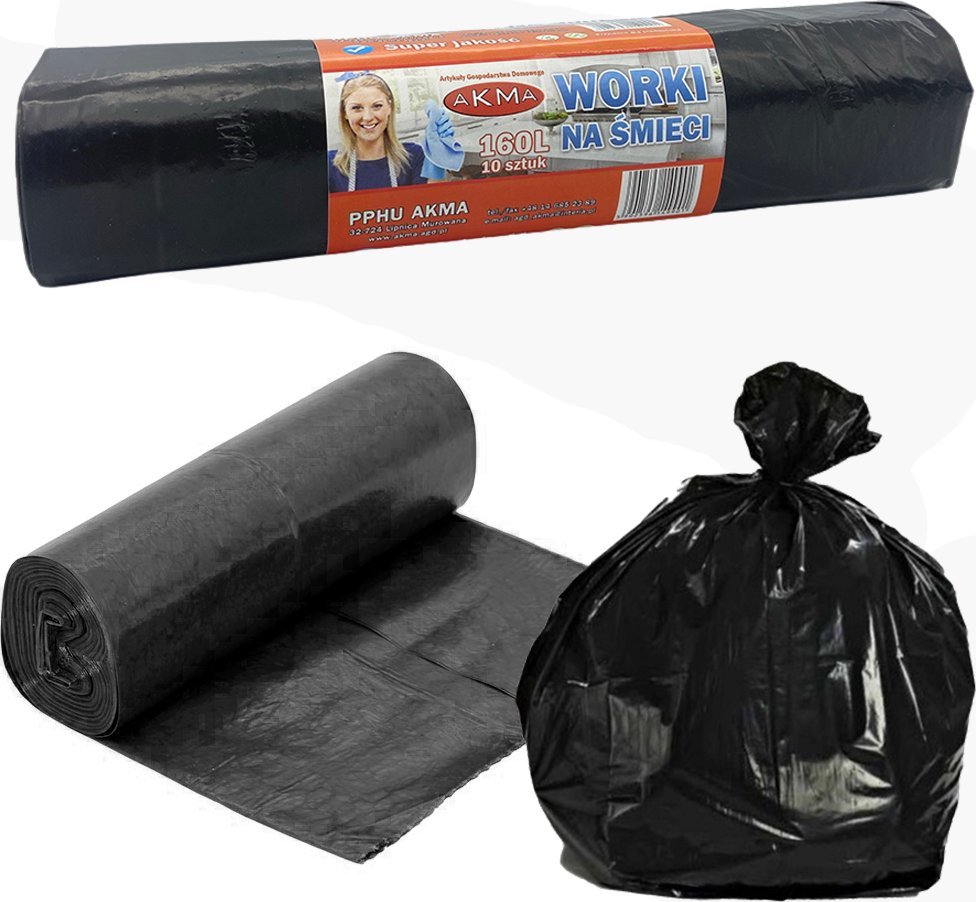 AKMA WORKI NA ŚMIECI CZARNE DUŻE 160L 10 SZTUK AKMA
