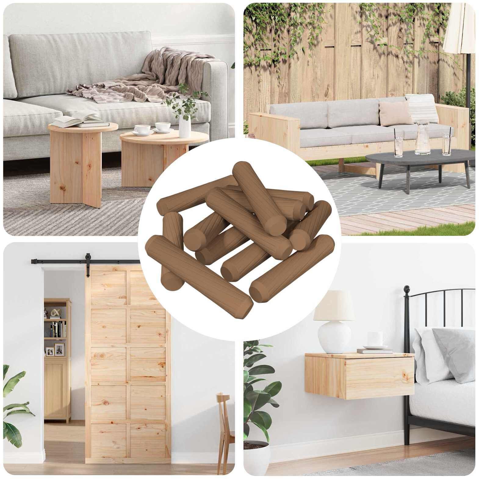 vidaXL Drewniane kołki 12 pcs Brązowy 8 x 35 mm Lekkie drewno