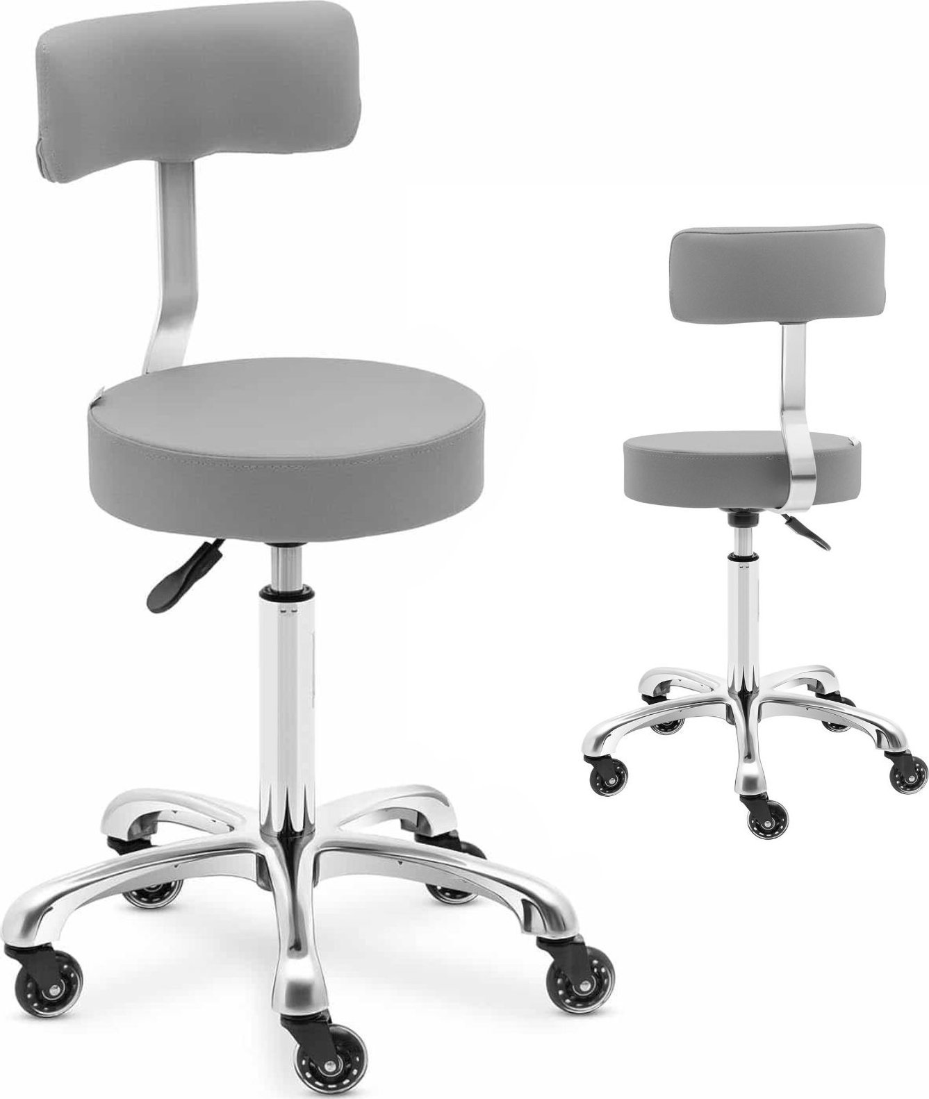 Physa Krzesło taboret hoker kosmetyczny z oparciem na kółkach do 150 kg WELLS ciemnoszary Krzesło taboret hoker kosmetyczny z oparciem na kółkach do 1